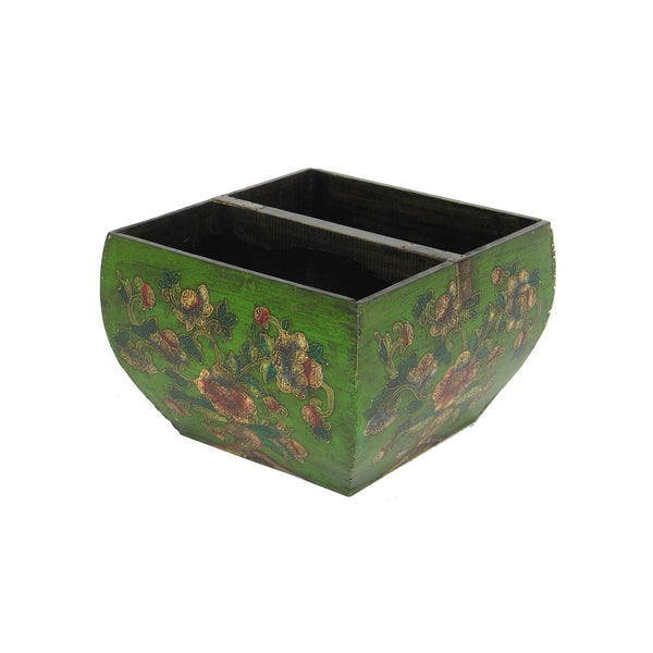 13 Inch Classic Wood Decorative Basket With Handle Floral Multicolor