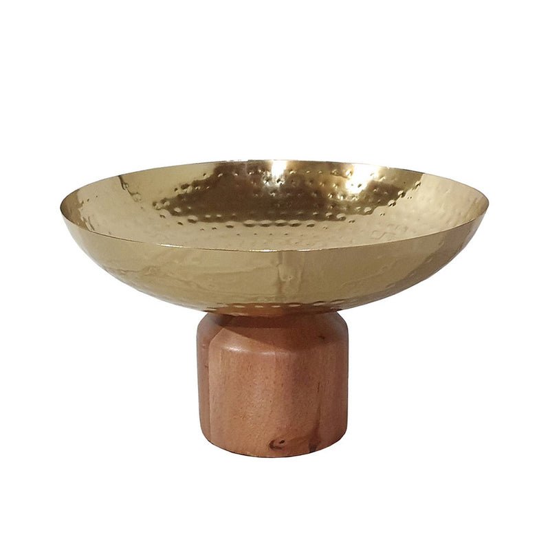 Roe 12 Inch Large Acacia Wood Table Bowl Steel Decorative Gold And Brown-zoom-