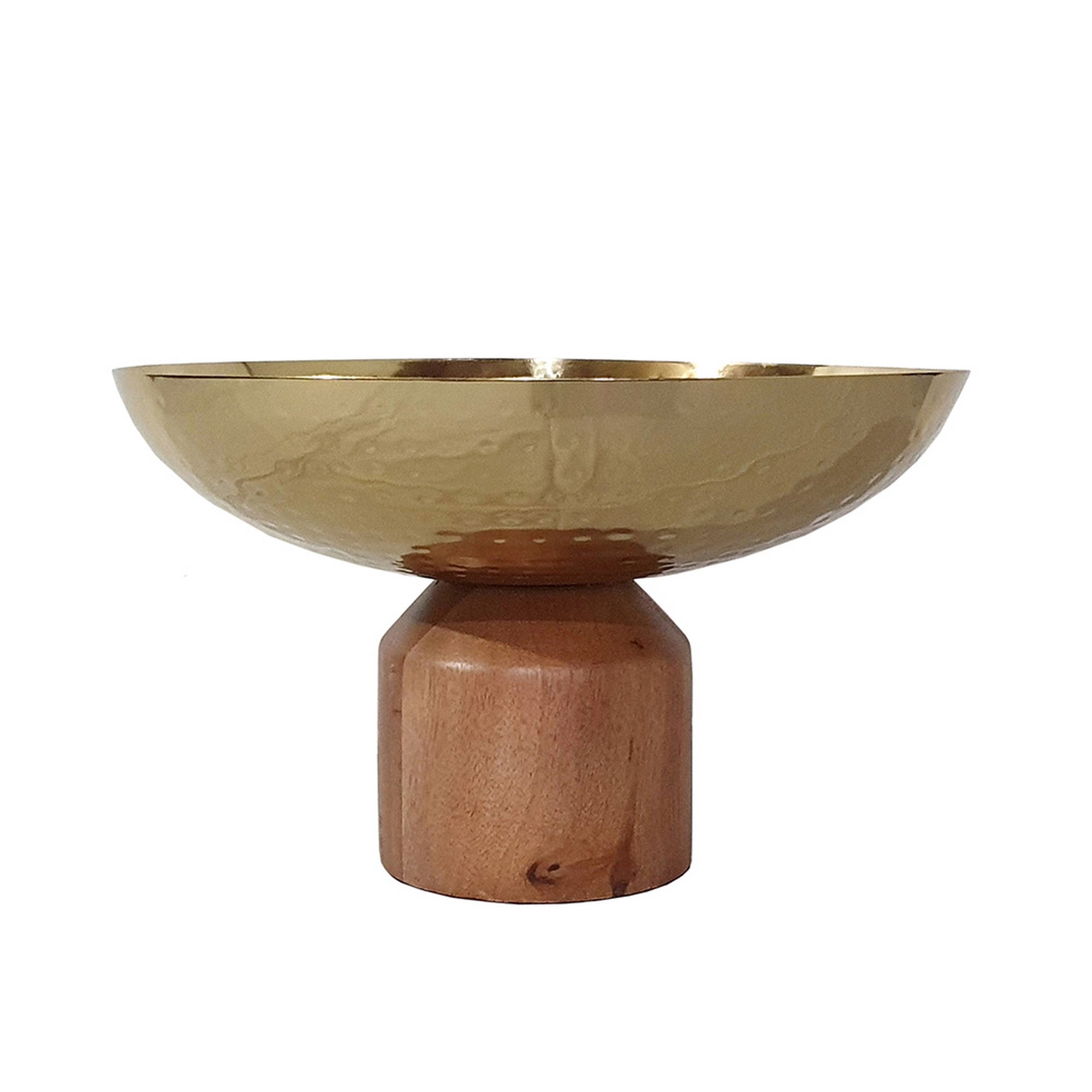 Roe 12 Inch Large Acacia Wood Table Bowl Steel Decorative Gold And Brown-zoom-2