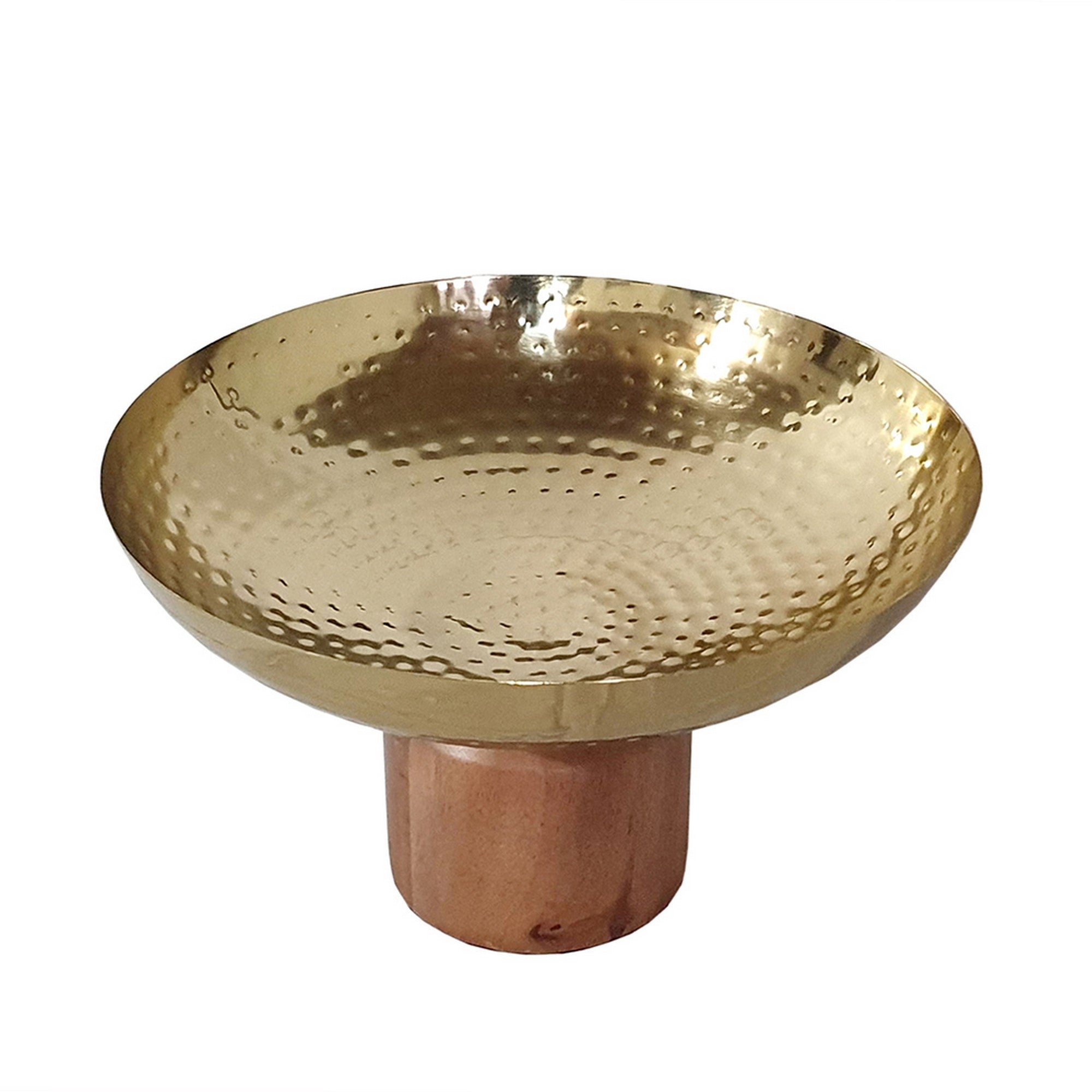Roe 12 Inch Large Acacia Wood Table Bowl Steel Decorative Gold And Brown-zoom-3