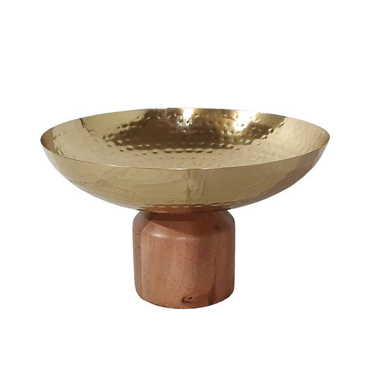 Roe 12 Inch Large Acacia Wood Table Bowl Steel Decorative Gold And Brown