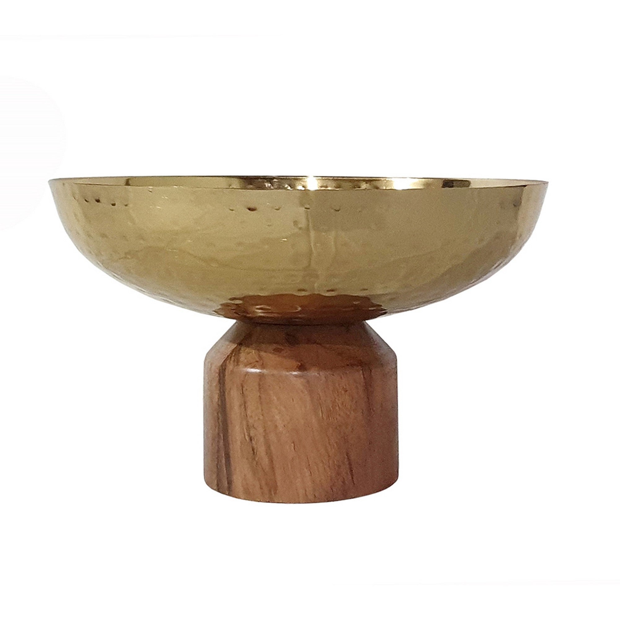 Roe 10 Inch Medium Acacia Wood Table Bowl Steel Decorative Gold Brown-zoom-2