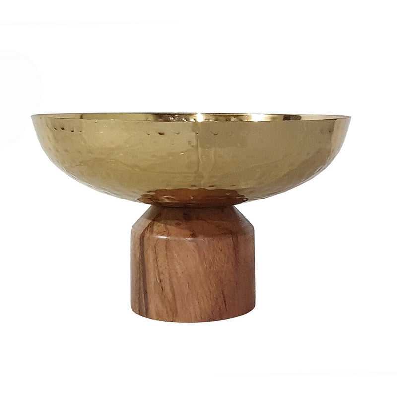Roe 10 Inch Medium Acacia Wood Table Bowl Steel Decorative Gold Brown-zoom-