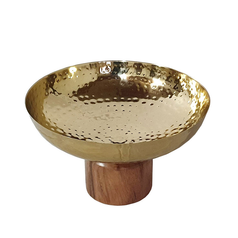 Roe 10 Inch Medium Acacia Wood Table Bowl Steel Decorative Gold Brown-zoom-