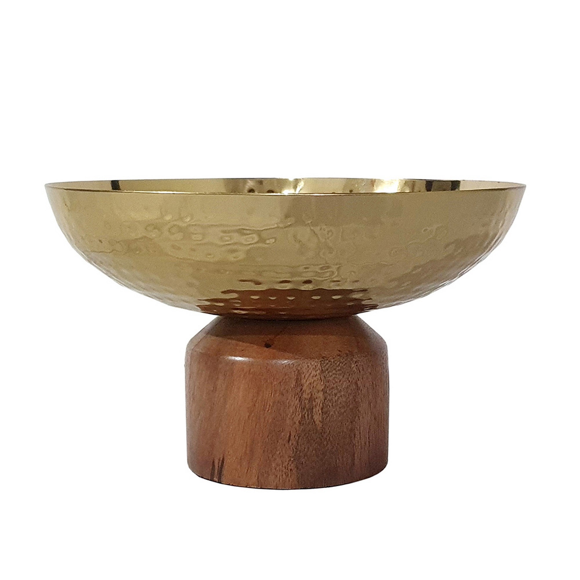 Roe 8 Inch Small Acacia Wood Table Bowl Steel Decorative Gold And Brown-zoom-2