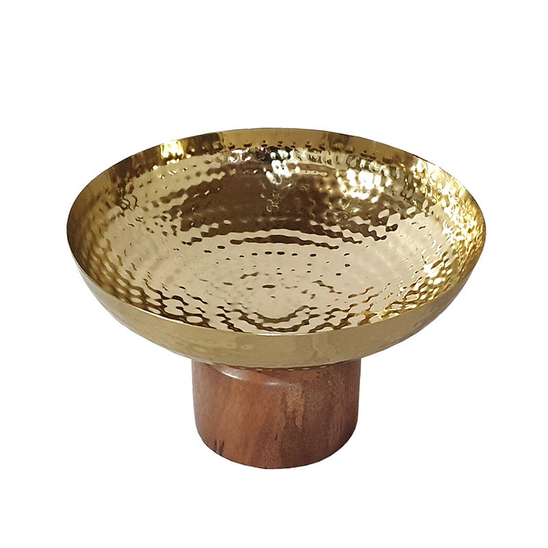 Roe 8 Inch Small Acacia Wood Table Bowl Steel Decorative Gold And Brown-zoom-