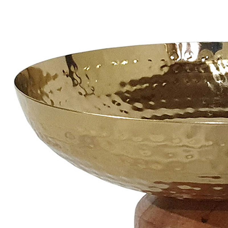 Roe 8 Inch Small Acacia Wood Table Bowl Steel Decorative Gold And Brown-zoom-