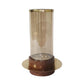 11 Inch Glass Hurricane Candle Holder Acacia Wood Small Gold Finish