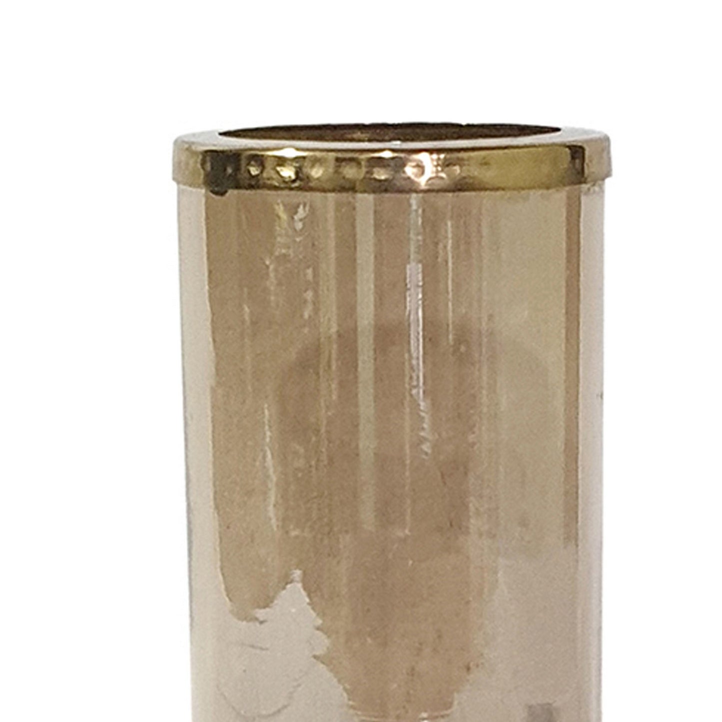 11 Inch Glass Hurricane Candle Holder Acacia Wood Small Gold Finish