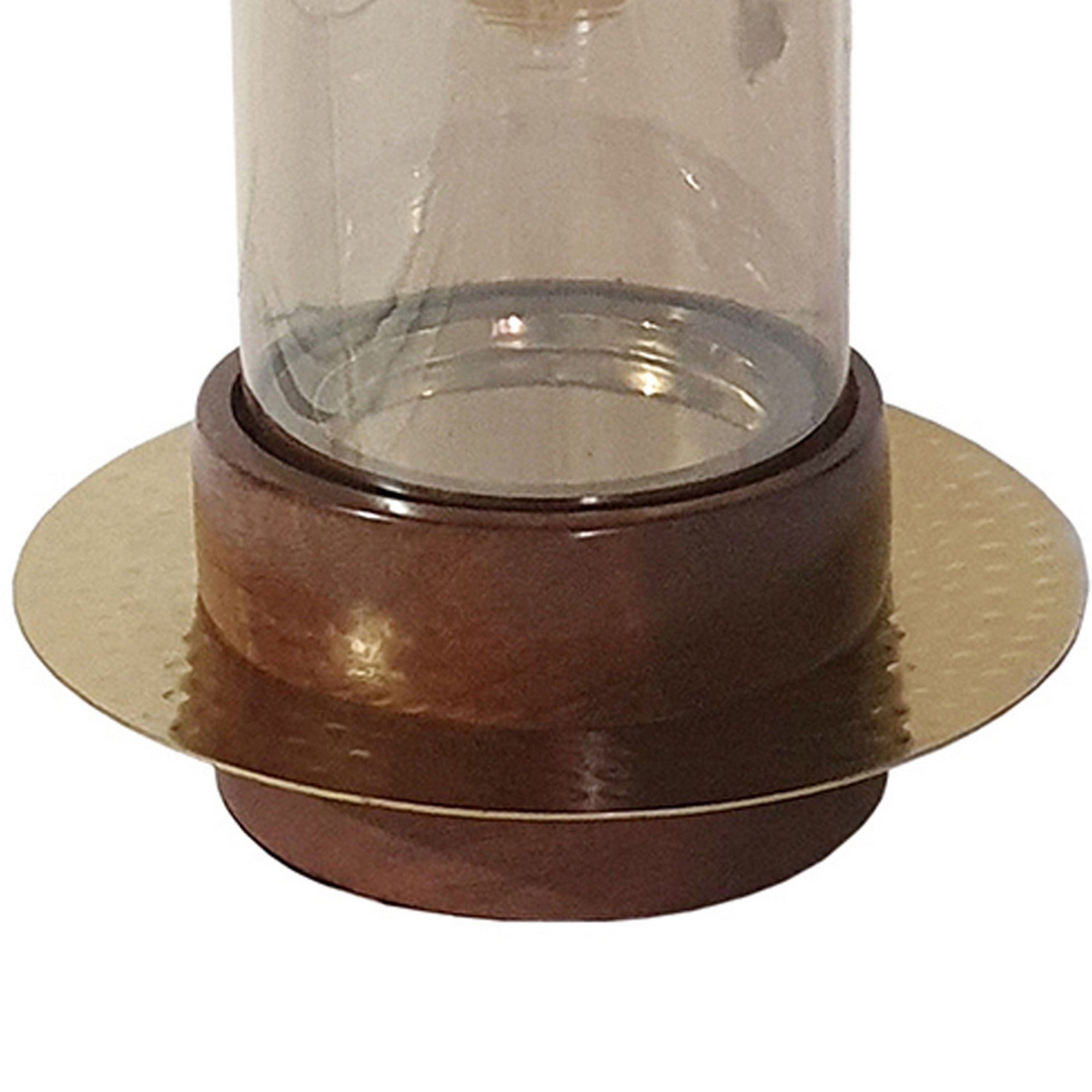 11 Inch Glass Hurricane Candle Holder Acacia Wood Small Gold Finish-zoom-4
