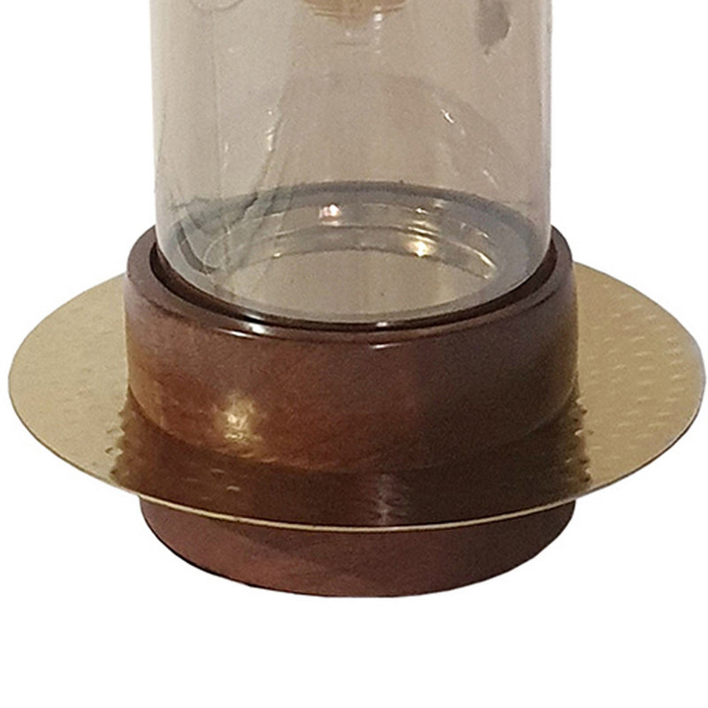 11 Inch Glass Hurricane Candle Holder Acacia Wood Small Gold Finish-zoom-