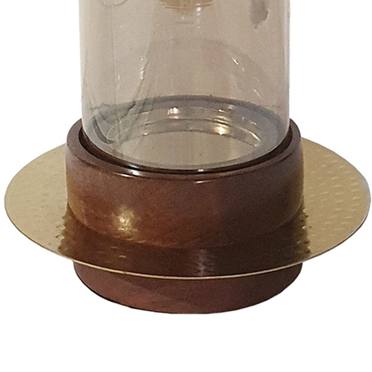 11 Inch Glass Hurricane Candle Holder Acacia Wood Small Gold Finish