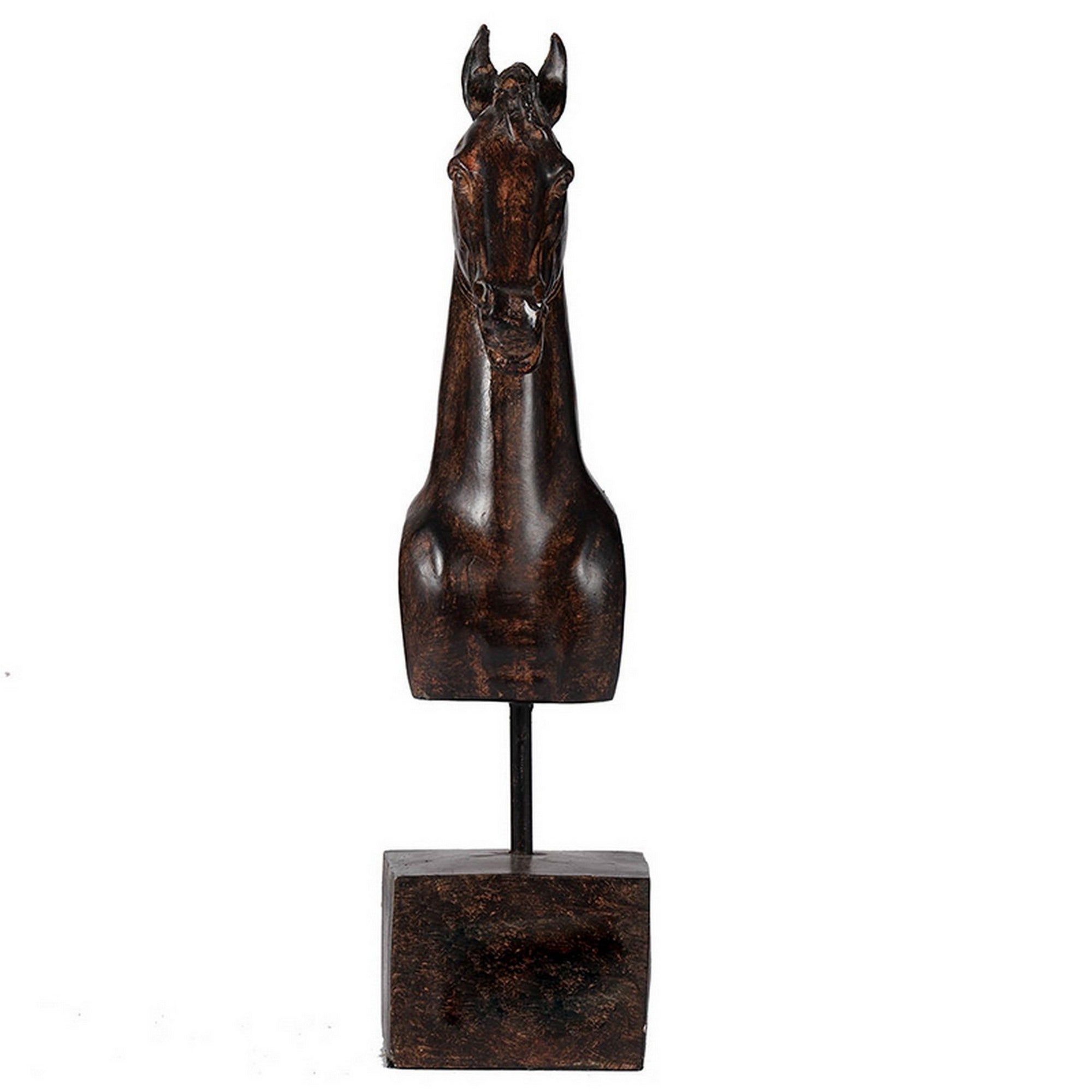 Don 11 Inch Horse Bust Statuette Tabletop Accent Decor Brown Resin Metal-zoom-3