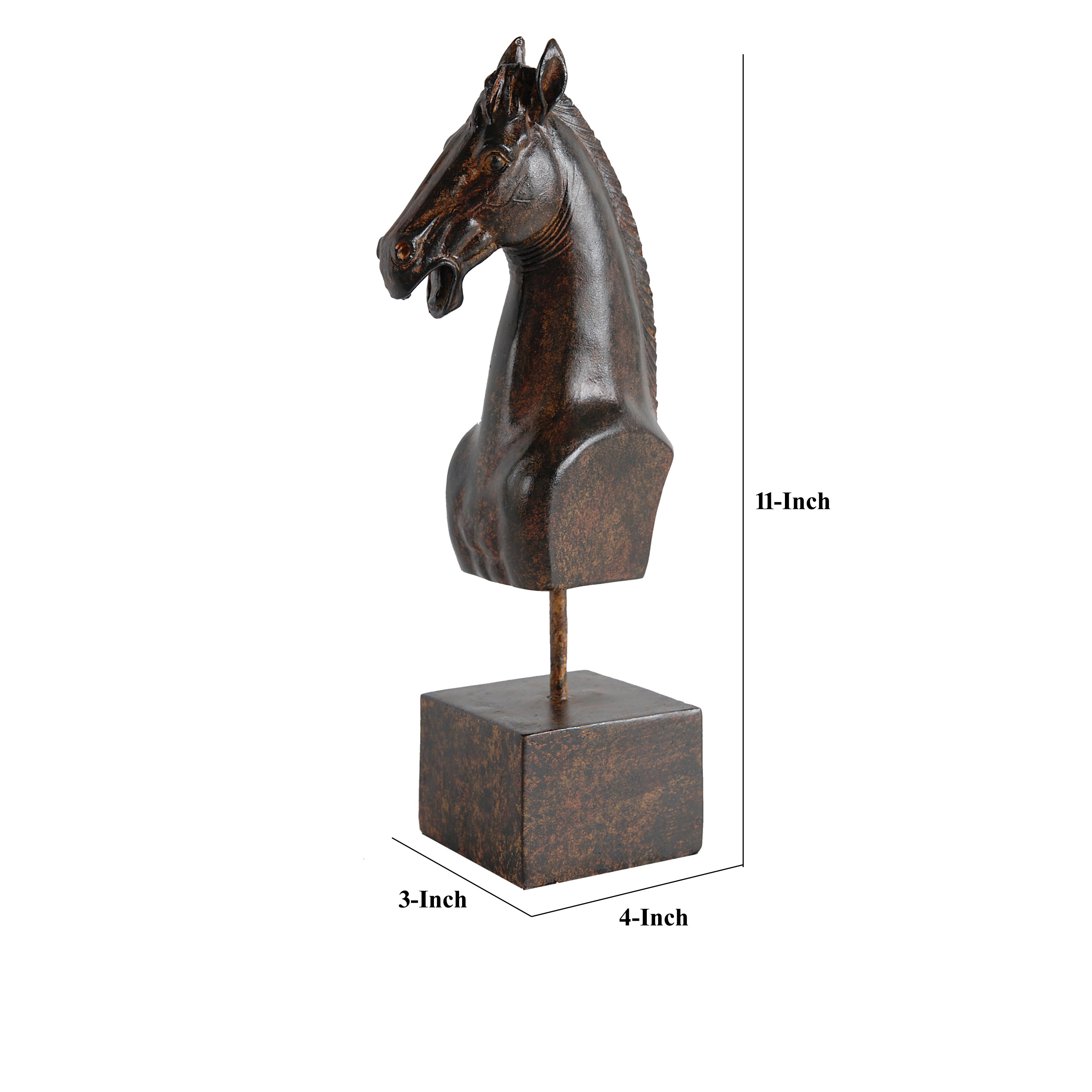 Don 11 Inch Horse Bust Statuette Tabletop Accent Decor Brown Resin Metal-zoom-5