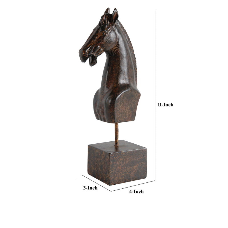 Don 11 Inch Horse Bust Statuette Tabletop Accent Decor Brown Resin Metal-zoom-