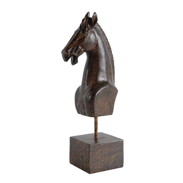 Don 11 Inch Horse Bust Statuette Tabletop Accent Decor Brown Resin Metal