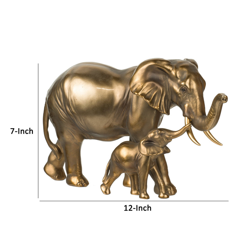 Don 12 Inch Elephant And Baby Statuette Table Accent Decor Gold Polyresin-zoom-
