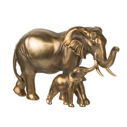Don 12 Inch Elephant And Baby Statuette Table Accent Decor Gold Polyresin