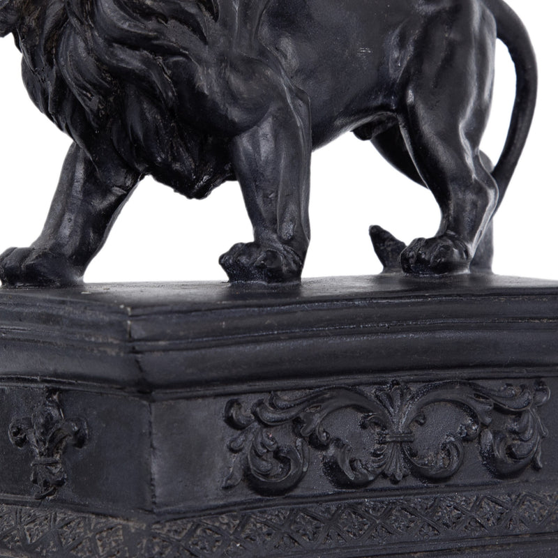 Ari Set of 2 Classic Bookends, Lion Statuette Figurines, Glossy Black Resin-zoom-