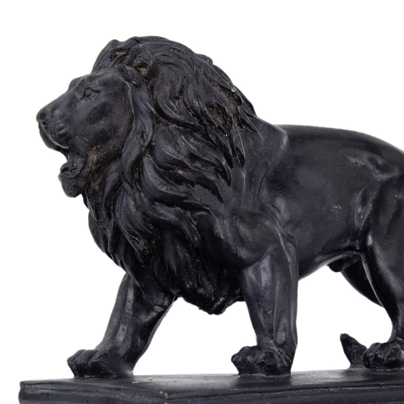 Ari Set of 2 Classic Bookends, Lion Statuette Figurines, Glossy Black Resin-zoom-