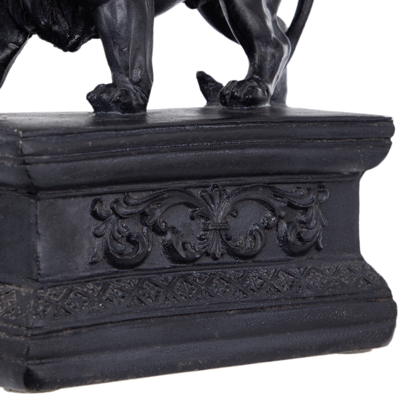 Ari Set of 2 Classic Bookends, Lion Statuette Figurines, Glossy Black Resin-zoom-