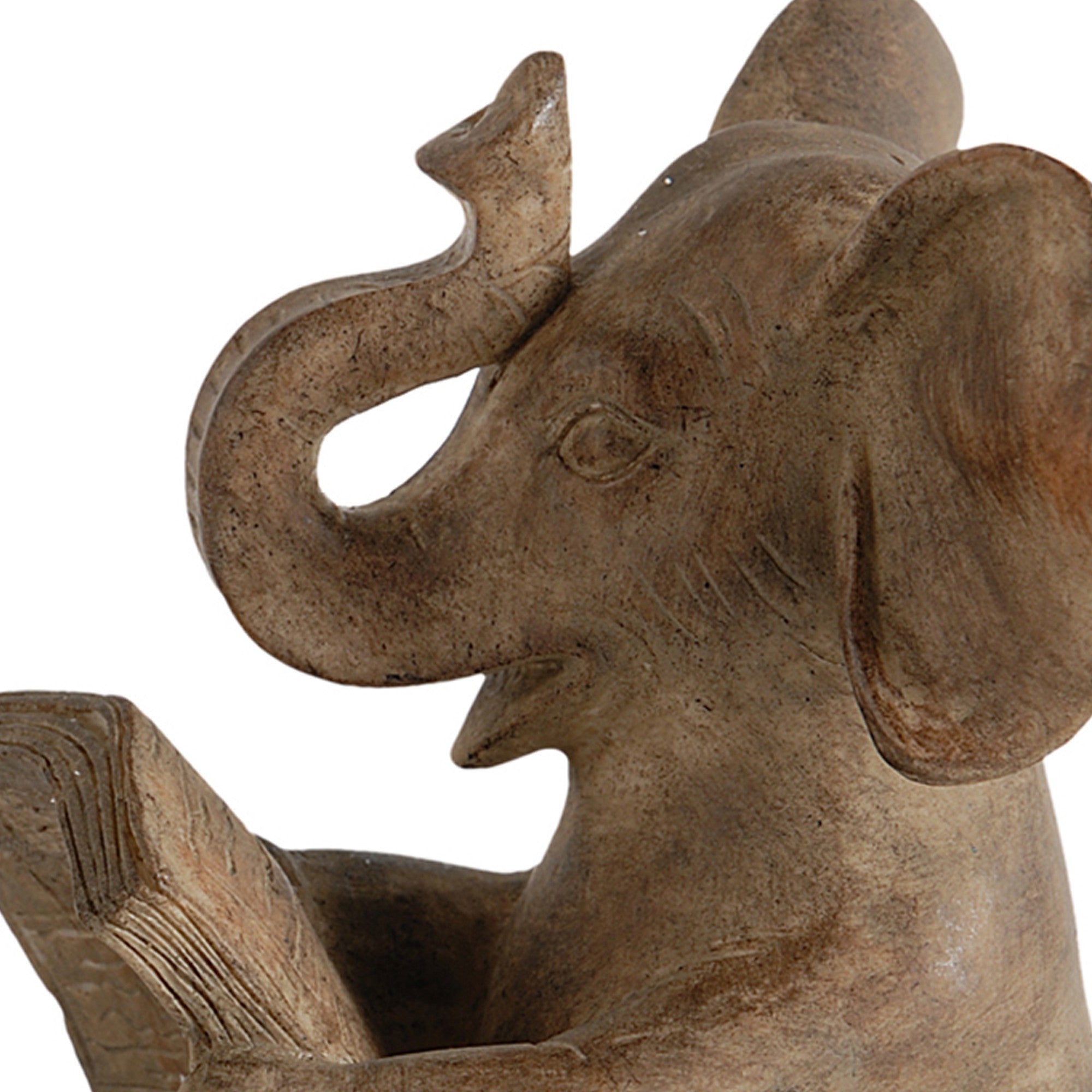 Ari Set of 2 Bookends, Reading Elephant Statuettes, Classic, Brown Resin-zoom-3