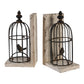 Ari Set of 2 Classic Bookends, Birdcage, Iron and Fir Wood, Black, Brown