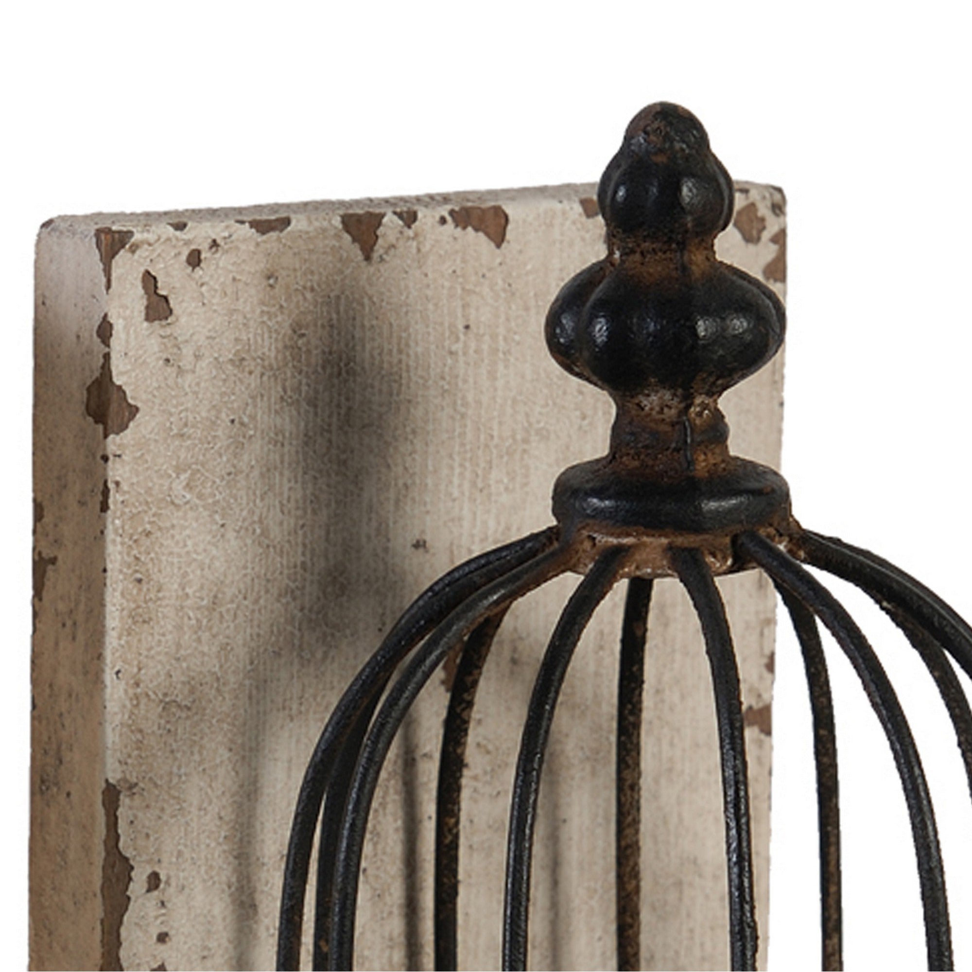Ari Set of 2 Classic Bookends, Birdcage, Iron and Fir Wood, Black, Brown-zoom-3