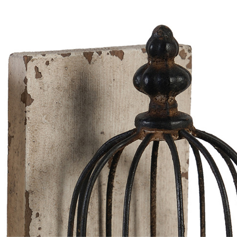 Ari Set of 2 Classic Bookends, Birdcage, Iron and Fir Wood, Black, Brown-zoom-