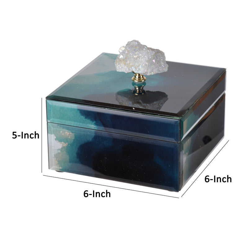 Eve 6 Inch Decorative Accessory Box Elegant Stone With Finial Accent Blue-zoom-