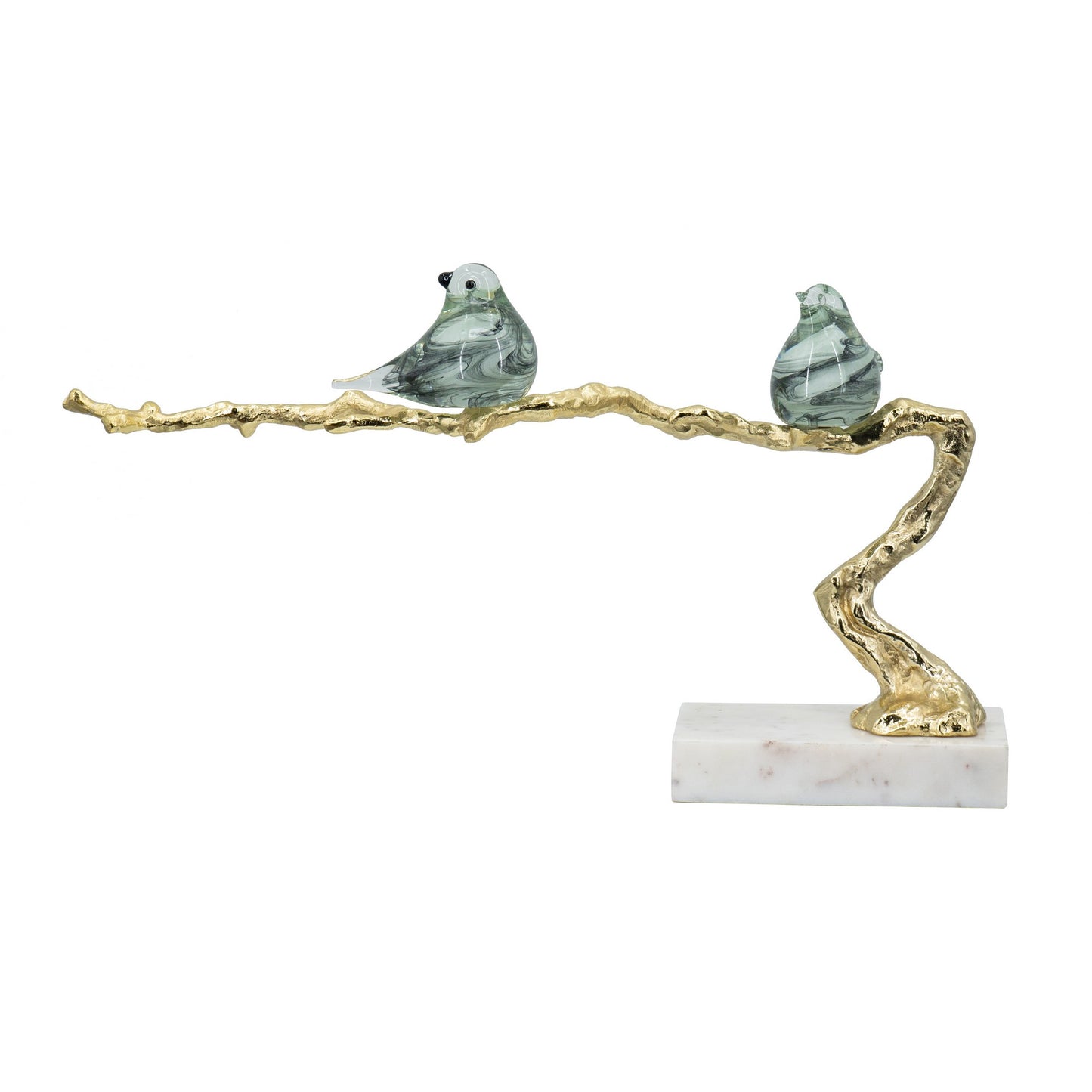 Sue 25 Inch Accent Decor Sculpture 2 Birds Sitting On Branch Gold White
