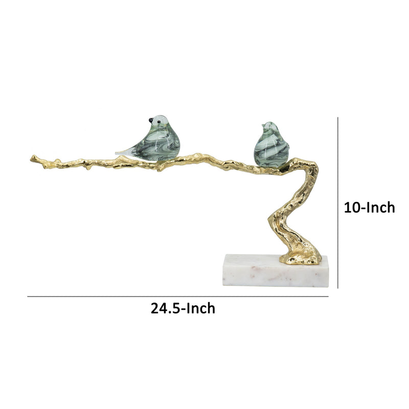 Sue 25 Inch Accent Decor Sculpture 2 Birds Sitting On Branch Gold White-zoom-