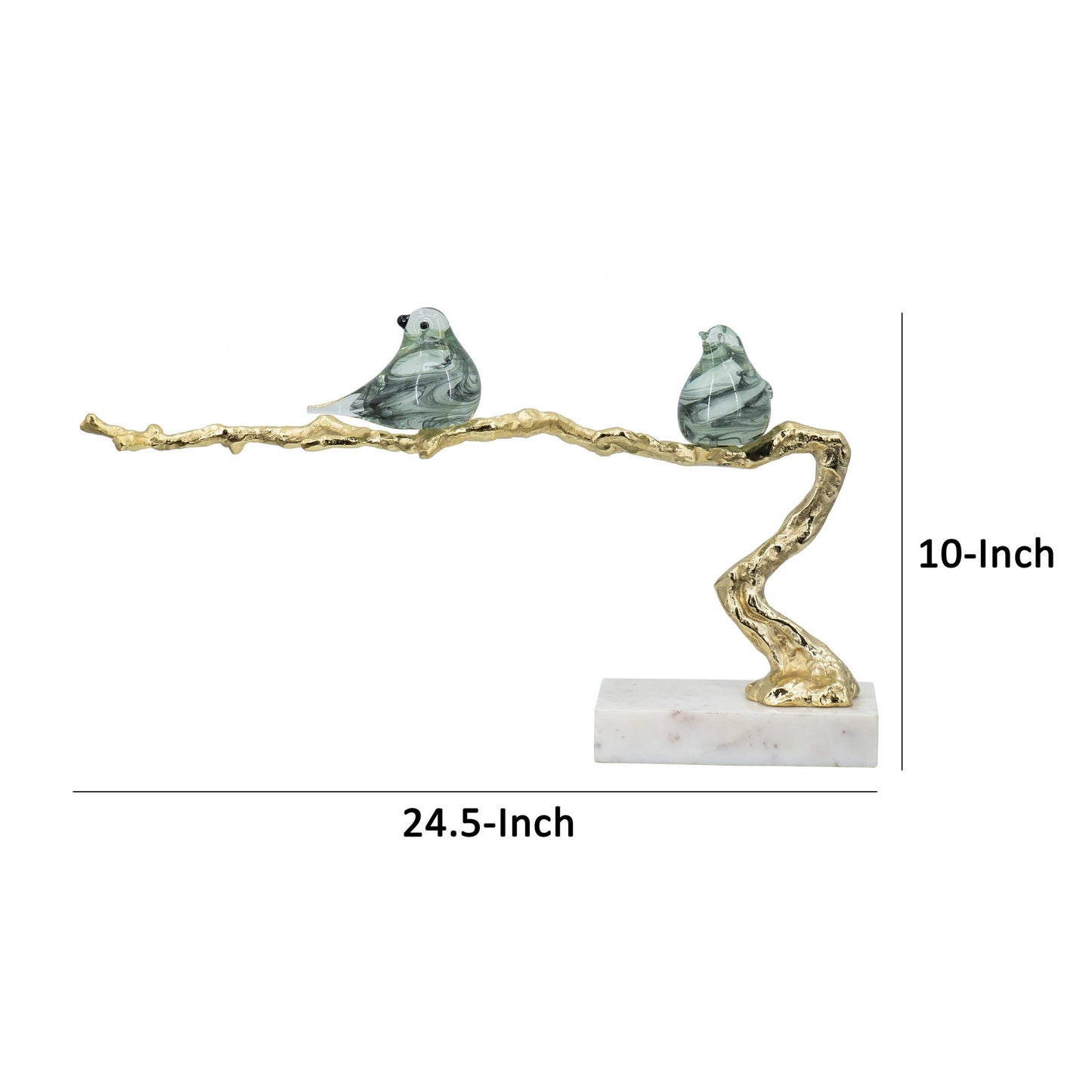 Sue 25 Inch Accent Decor Sculpture 2 Birds Sitting On Branch Gold White