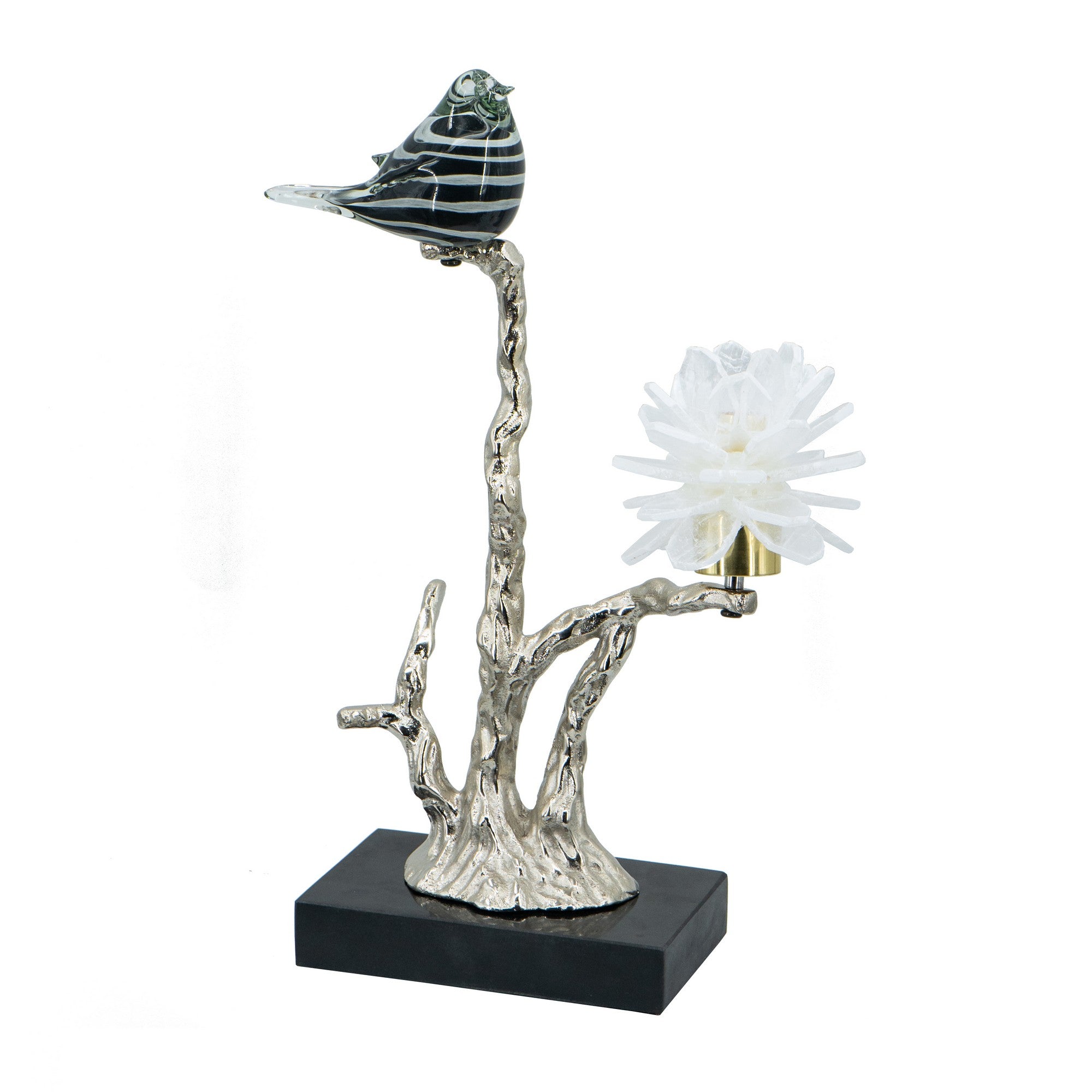 Sue 15 Inch Accent Decor Figurine Bird On A Branch Flower Black Silver-zoom-1