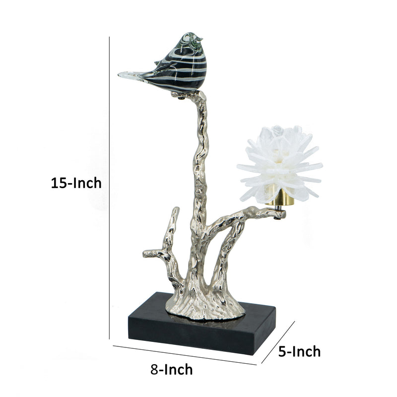Sue 15 Inch Accent Decor Figurine Bird On A Branch Flower Black Silver-zoom-