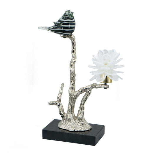 Sue 15 Inch Accent Decor Figurine Bird On A Branch Flower Black Silver