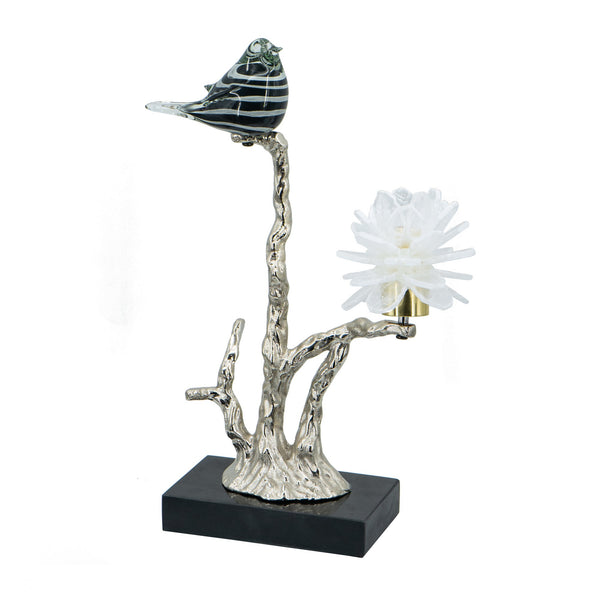 Sue 15 Inch Accent Decor Figurine Bird On A Branch Flower Black Silver