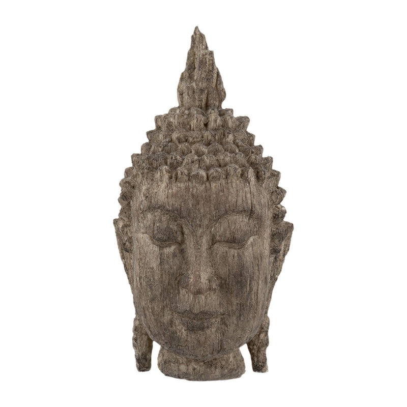 12 Inch Buddha Head Sculpture Calming Accent Decoration Polyresin Brown-zoom-