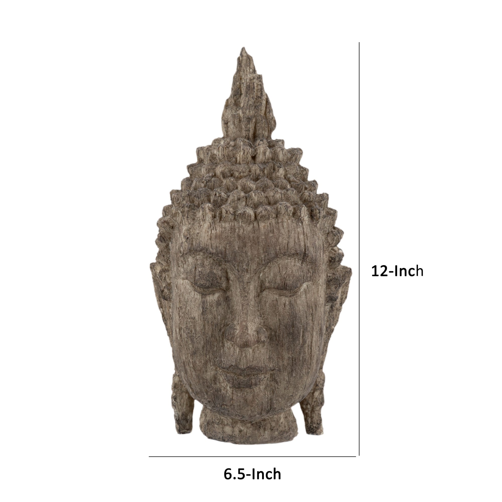 12 Inch Buddha Head Sculpture Calming Accent Decoration Polyresin Brown-zoom-5