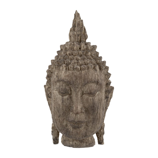 12 Inch Buddha Head Sculpture Calming Accent Decoration Polyresin Brown