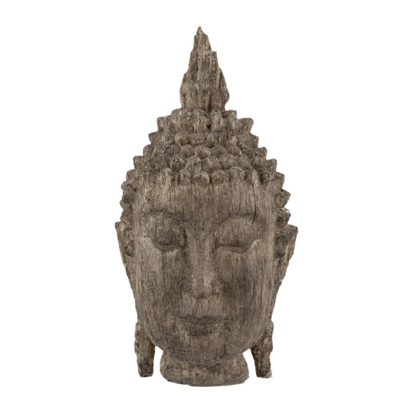 12 Inch Buddha Head Sculpture Calming Accent Decoration Polyresin Brown
