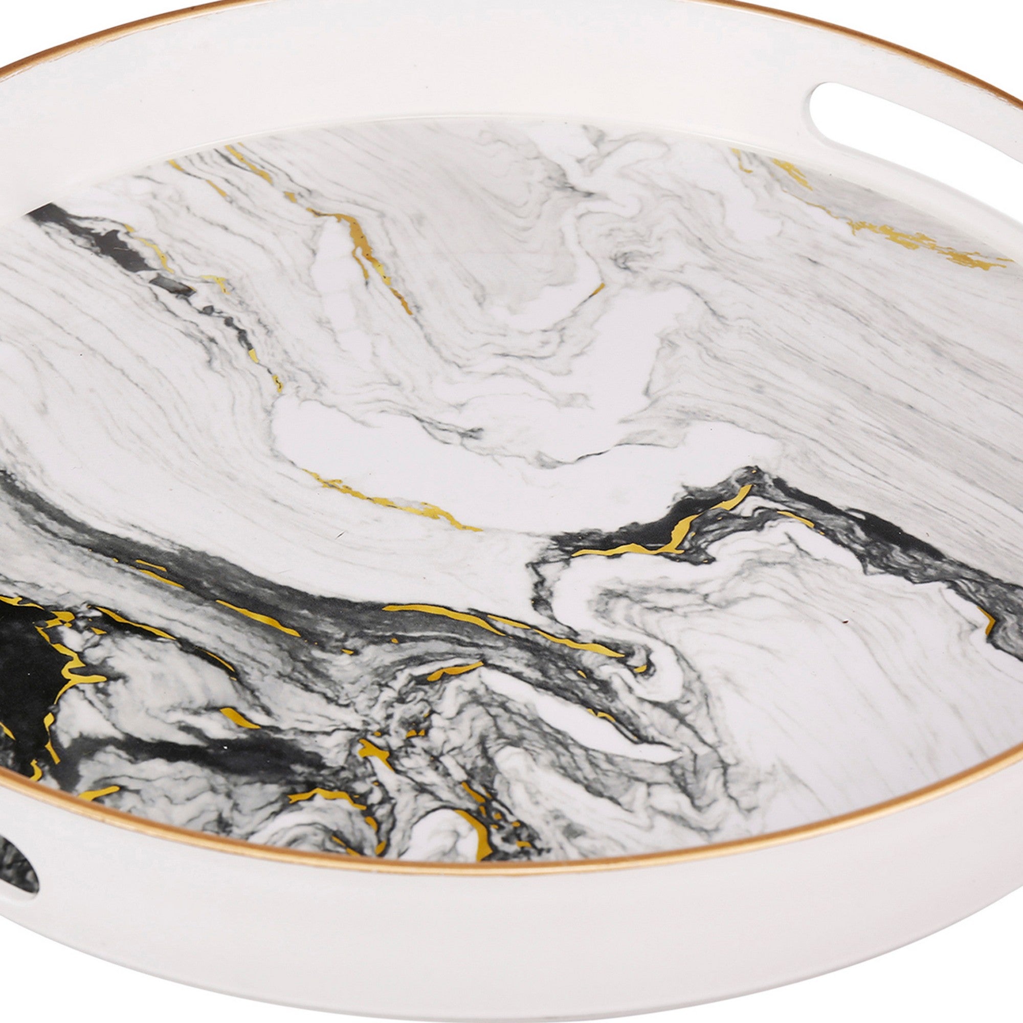 Round Accent Trays Tabletop Decor Marbling Black White Gold Set Of 2-zoom-3