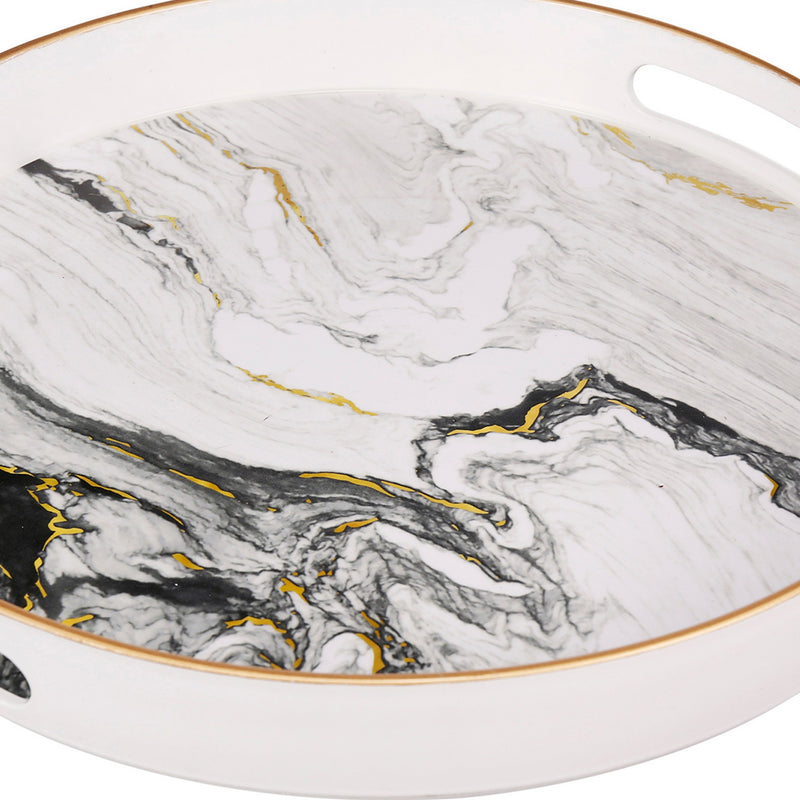 Round Accent Trays Tabletop Decor Marbling Black White Gold Set Of 2-zoom-