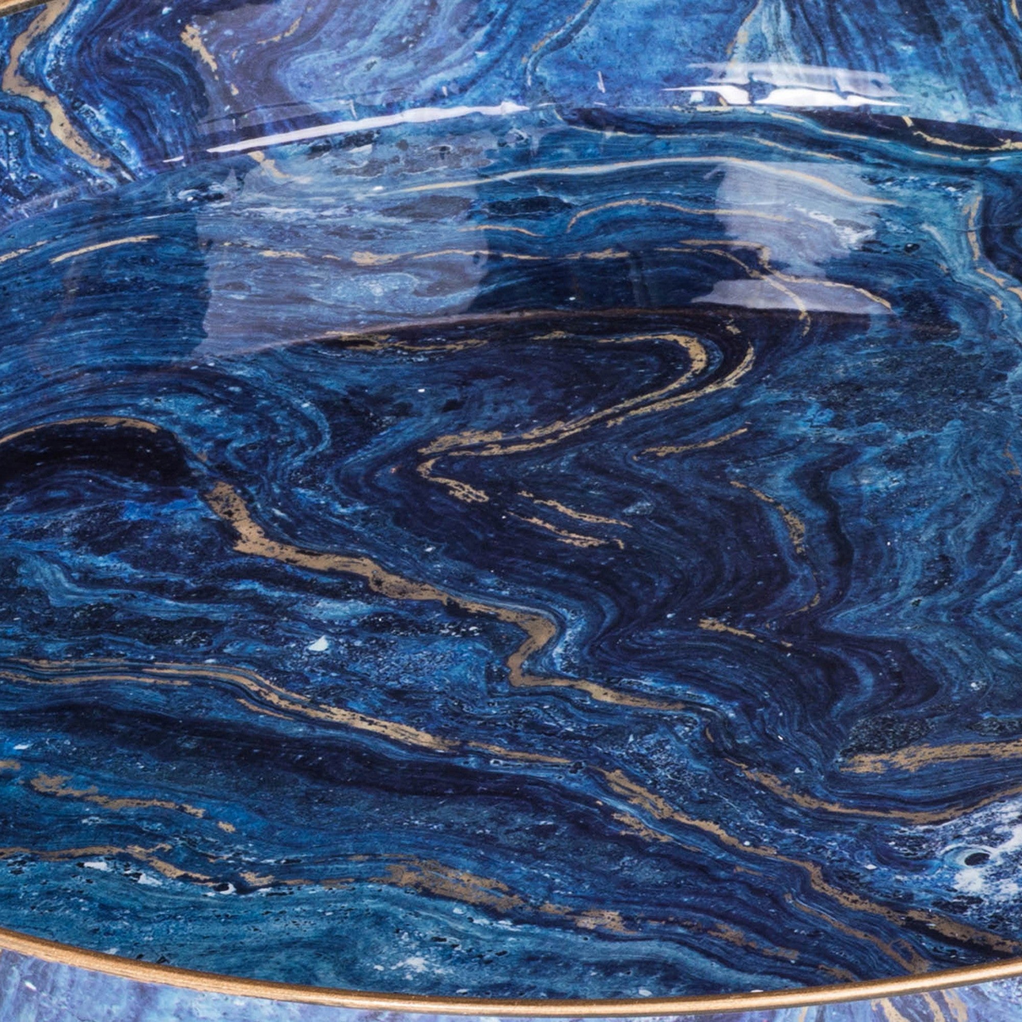 Round Accent Trays Tabletop Decor Marbling Blue Gold Marbling Set Of 2