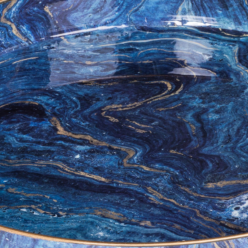 Round Accent Trays Tabletop Decor Marbling Blue Gold Marbling Set Of 2-zoom-
