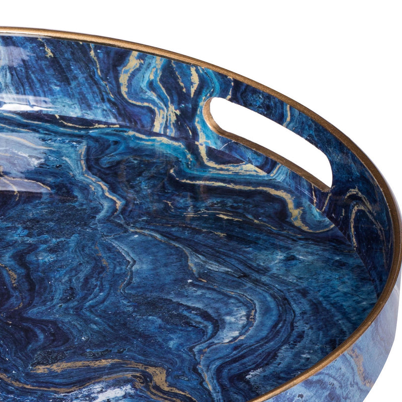 Round Accent Trays Tabletop Decor Marbling Blue Gold Marbling Set Of 2-zoom-