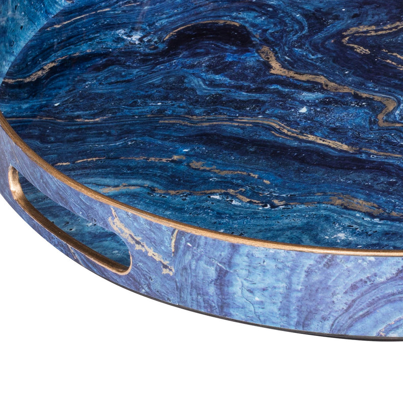 Round Accent Trays Tabletop Decor Marbling Blue Gold Marbling Set Of 2-zoom-