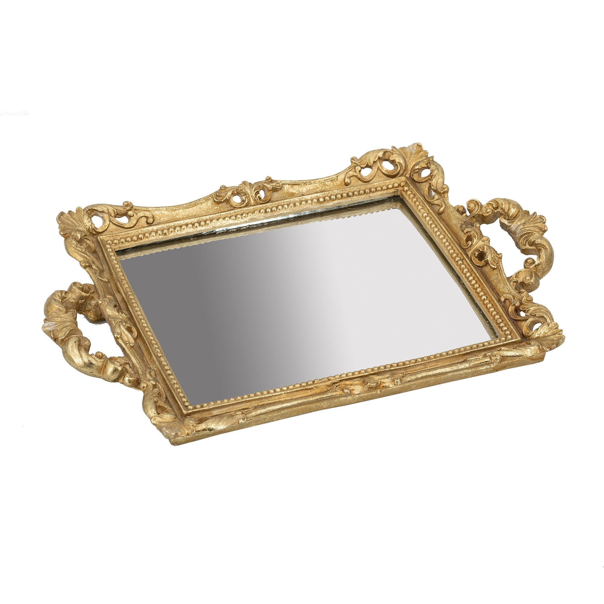 16 Inch Serving Tray Decorative Mirrored Bottom Carved Gold Frame-zoom-1
