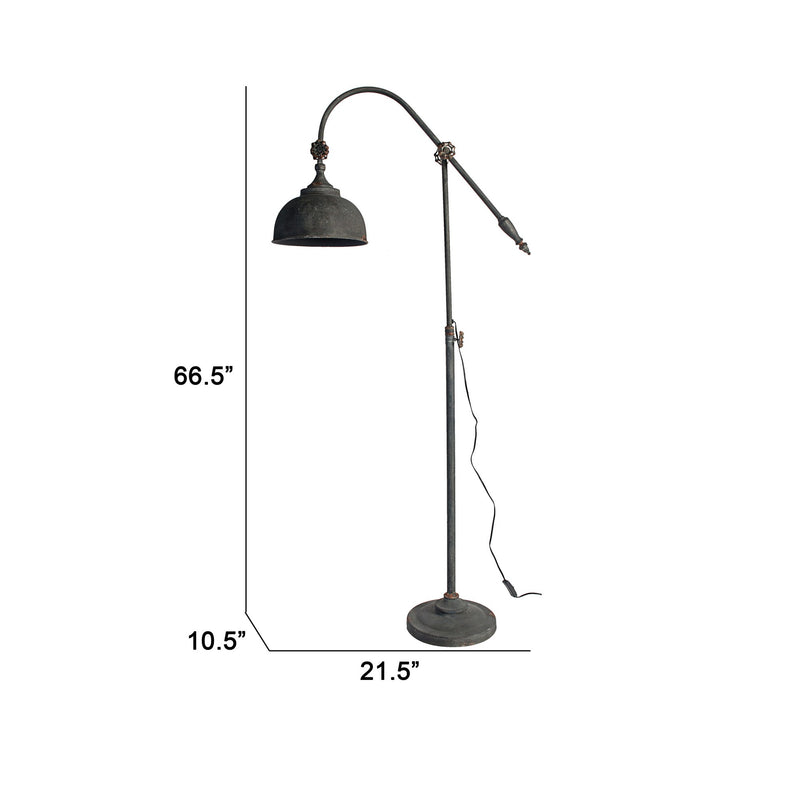 67 Inch Iron Floor Lamp Adjustable Length Arm Industrial Antique Black-zoom-