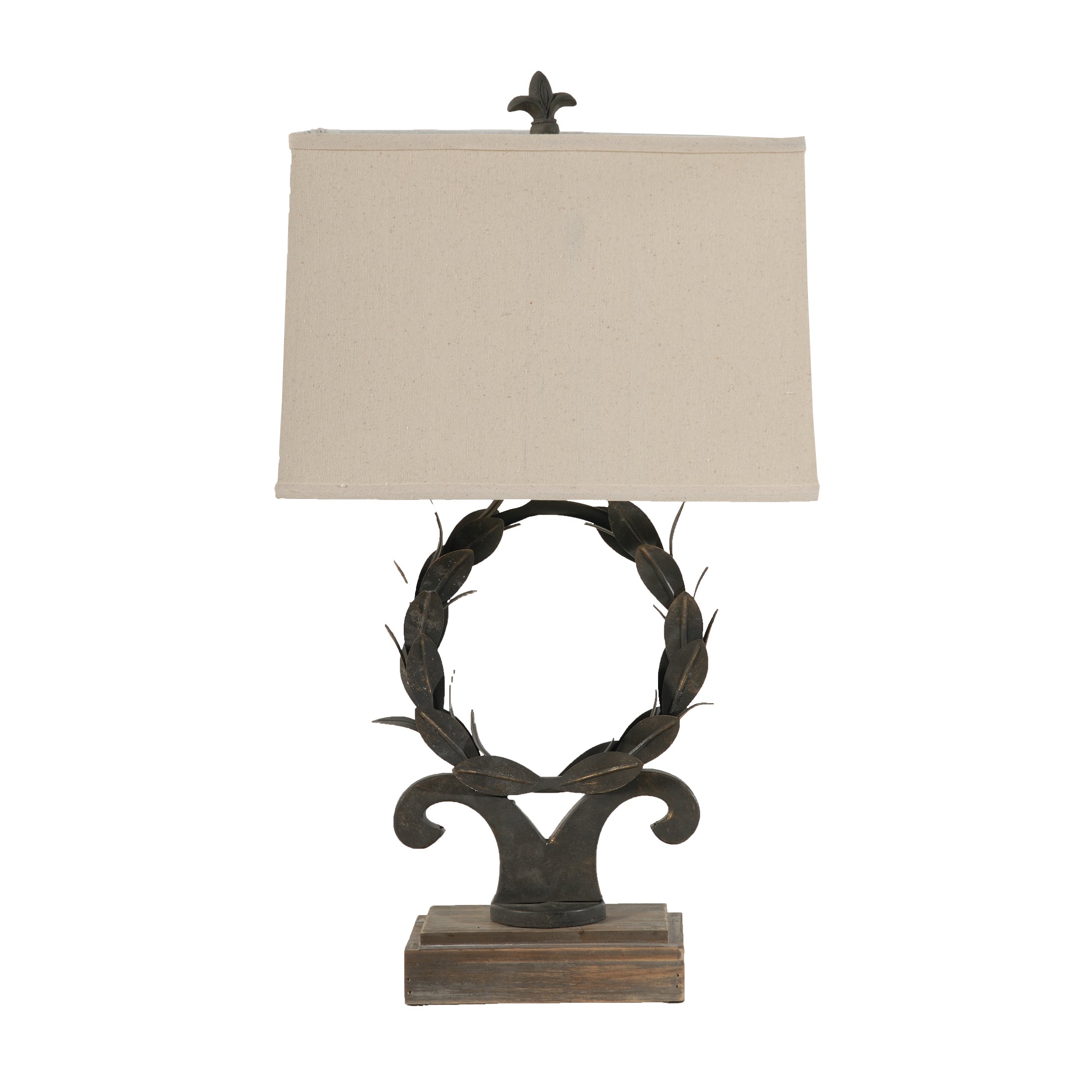 26 Inch Artisanal Table Lamp Laurel Wreath Iron Frame Off White Black